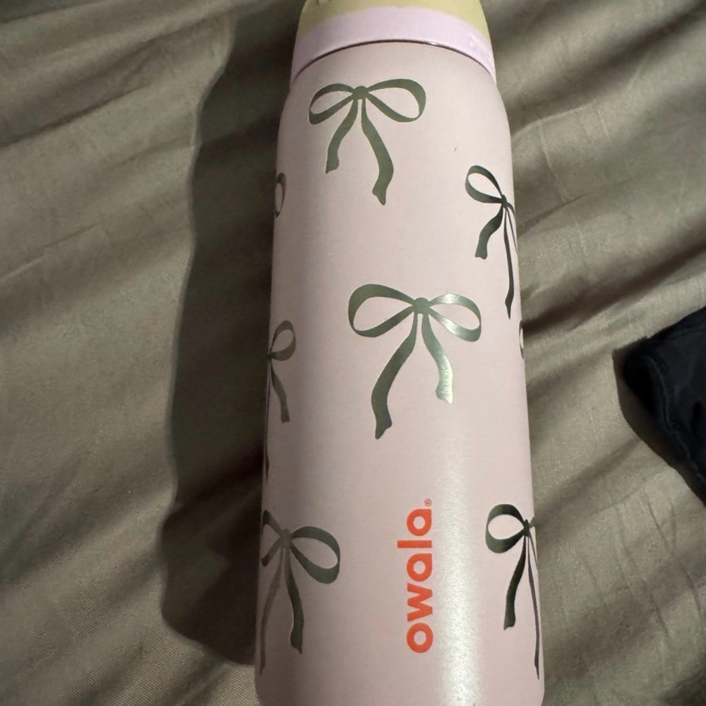 Owala Pink Water Bottle with Bow Design
